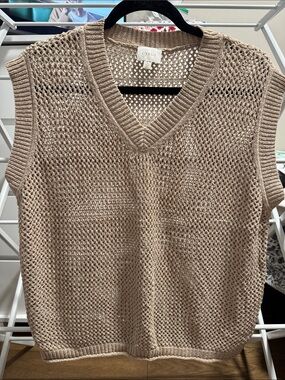 Cyrus Open-Weave V-Neck Sweater Vest in Beige Taupe
